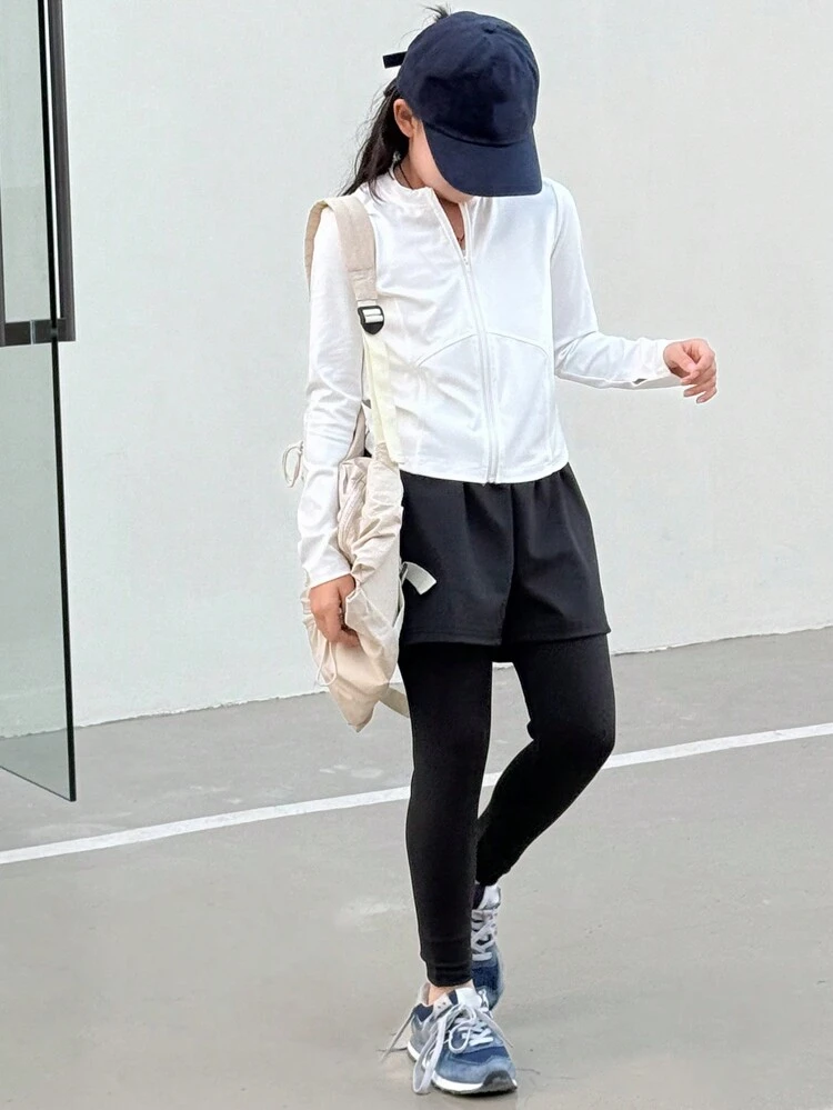 Tween Girl Solid Color Long Sleeve Zip-Up Top And Long Pants 2 Pieces Set, Casual And Stylish For Daily Wear,Back To School Clothes Fall,Winter