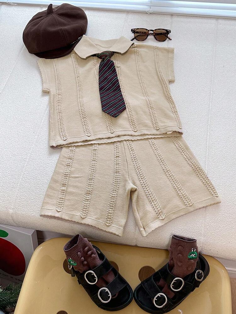 Young Boy Solid Color Short Sleeve Top And Shorts, Simple Fashion Casual Daily Knit Set