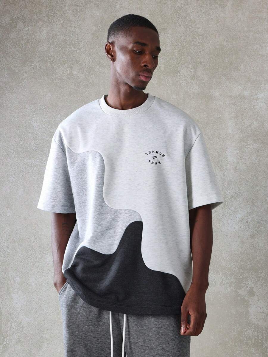 Sumwon Team Oversized T-Shirt Wave Pattern Color Block Design Athletic Streetwear Urban Fashion Casual Comfort Premium Short Sleeve Top
