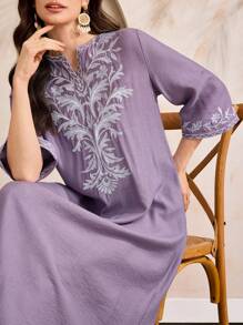 Al Najma Women's Long Casual Dress, Simple & Fashionable For Everyday Wear - Purple - View 2