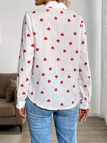 Chiquease Áo dài tay họa tiết sọc trái tim thanh lịch dành cho nữ ngày lễ tình nhân - trắng - Xem 2