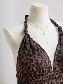 Soleia Robe dos nu à imprimé léopard et fleur pour femmes grande taille, idéale pour les vacances, la remise des diplômes, la rentrée, la saison d'automne