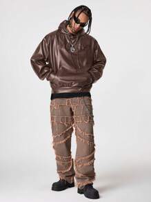 Manfinity VCAY Men's Loose Fit Long Sleeve Hooded Sweatshirt, Brazilian Style, For Fall Winter - Brown - View 5