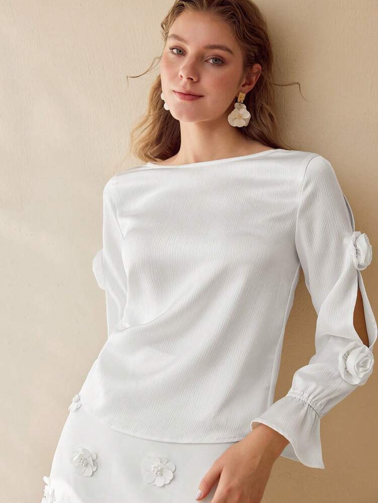 TEXTURED STEREO FLORAL BLOUSE,SPRING/SUMMER