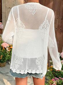 SHEIN Bowknot Tie Front Maternity Cardigan, Hollow Out Long Sleeve Sweater