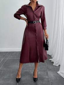 EURMUSE SEIZOENSTRENDKLEUR BORDEAUX LANGE JURK MET DETAILS VOORAAN - Bordeaux - Bekijken 4