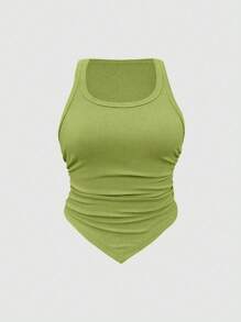 Flirla 2pcs/Set Crisscross Ribbed Hem Pleated Detail Spaghetti Strap Camisole Top In Multiple Colors Women Tank Tops Camis Elegant Fitted Tops