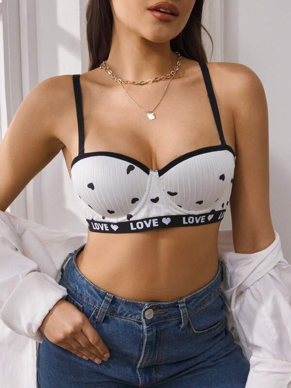 EasyFave Sutien din țesătură cu lanț de inimă pentru femei 1/2 cană