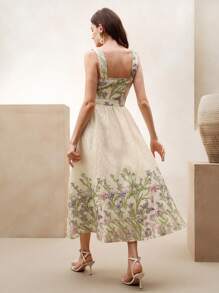 Anewsta Elegantes Maxikleid mit Jacquard Blume Muster, geeignet für Neujahr, Valentinstag, Urlaub, Sommerdates, Frühlings-/Sommeroutfits für Frauen