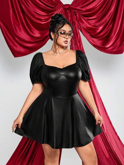SHEIN ICON 大码女式纯色短袖连身裤连衣裙，带口袋