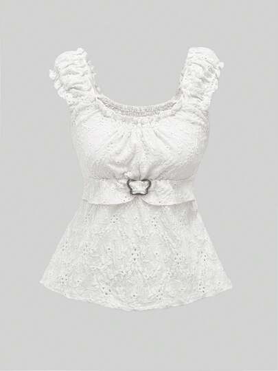 Fairycore T-shirt décontracté femme avec bouton papillon et strass, minimaliste et pour le port quotidien