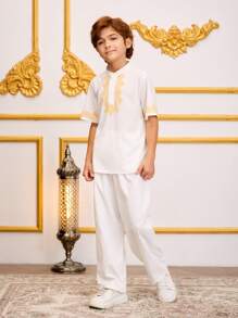 Kids/Tween Boys Casual Academy Versatile Printed Stand Collar Half-Zip Pullover Loose Knit Polo Shirt - White - View 4