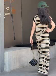 Dazy Kids 青少年女孩撞色条纹背心和裤子两件套，返校服装