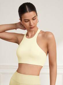 Activina 女性純色露背凹槽休閒運動胸罩 - 米色 - 查看 3