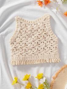 年轻女孩休闲时尚圆领无袖背心 - 杏色 - 查看 2