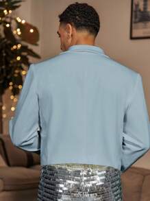 Manfinity AFTRDRK Áo khoác blazer nam tay dài dáng rộng, thoải mái, phù hợp mặc hàng ngày, trẻ trung, thời trang, cho mùa thu đông - Màu xanh lam - Xem 2