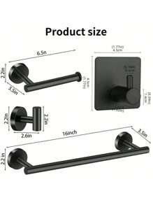 Bộ phụ kiện phòng tắm bằng thép không gỉ 6 món bao gồm thanh treo khăn, giá treo giấy vệ sinh, móc treo tường, móc treo áo choàng, móc treo áo khoác cho bộ phụ kiện phòng tắm - màu đen - Xem 5