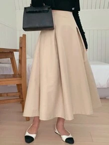 DAZY Women's Elegant Commuter Solid Color Pleated Mid-Length A-Line Skirt Fall Skirts - Pink - View 2