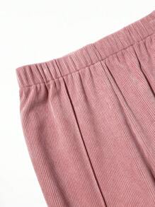 INAWLY 柔软灯芯绒松紧腰阔腿休闲裤，粉色，秋冬 - 粉色 - 查看 5
