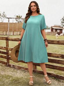 EMERY ROSE Plus Size Women's Teal Summer Boho Casual Vacation Dress,Solid Color Textured Western Wear,Green Holiday Decor,Saint Patrick's Day Outfits Woman - Mint Blue - View 5