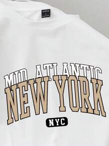 Manfinity Joysei 男士修身字母印花短袖 T 恤和梭织短裤两件套，舒适服装