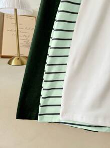 3pcs/Set Striped White And Green Dress Set - Multicolor - View 5