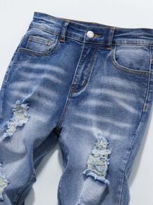 Tween Boy Ripped Minimalist Casual Everyday Jeans - Dark Wash - View 4