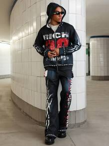 PAVTROS Manfinity Streetrush Men's Racing Zip-Up Letter Print Minimalist Hoodie And Pants 2 Pieces Set - Multicolor - View 1