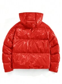 Manfinity RebelGame Chaqueta con capucha casual de unicolor con cremallera brillante, estilo collar, invierno para hombre