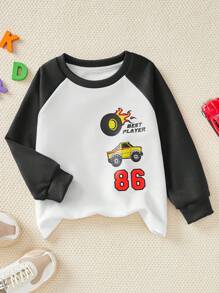 Sudadera con bloques de color, estampado de coche y letras para niño