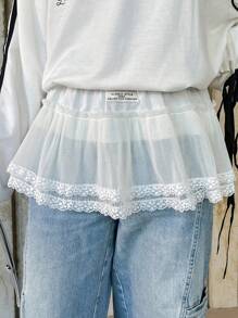 FRIFUL 女士透明超短荷叶边蕾丝下摆迷你裙、蛋糕裙 - 白色 - 查看 1