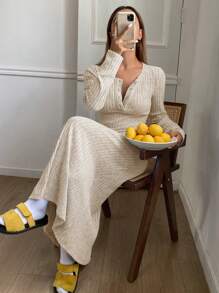 DAZY Fitted Ribbed Jersey Knit Nightgown Pajama - Apricot - View 5