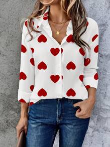 SHEIN LUNE Women Polka Dot Long Sleeve Blouse, Casual & Fashionable For Everyday Wear Valentine's Day Going Out Tops Women Valentine Gift - Multicolor - View 5