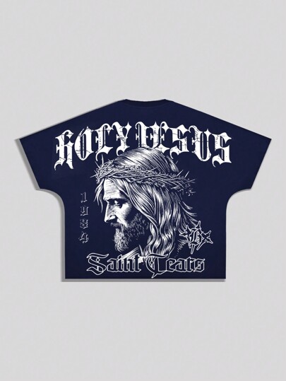 Street Life Oversize T-shirt imprimé avec graphique gothique de Jésus, style de rue rétro, Halloween
