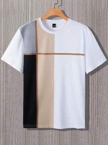 Manfinity Homme Men's Colorblock Round Neck Short Sleeve Casual T-Shirt White - Multicolor - View 3