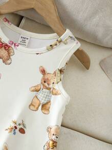 Baby Girl Casual Cute Cartoon Cat Pattern Sleeveless Dress - Multicolor - View 4