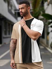 Manfinity VCAY Plus Size Men's Letter Patched Short Sleeve Casual T-Shirt - Black - View 3