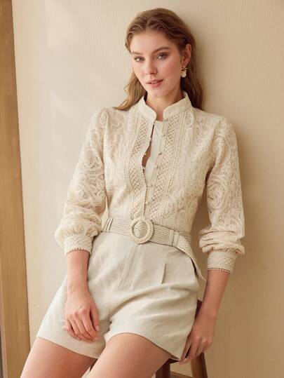 MOTF PREMIUM GUIPURE LACE BUTTON UP BLOUSE,SPRING/SUMMER