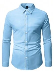 Manfinity Mode Camisa de manga larga casual/de oficina para hombres con ribete contrastante