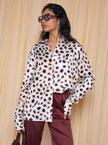 COSMINA Women All-Over Print Long Sleeve Single-Breasted Casual Loose Shirt - Multicolor - View 3