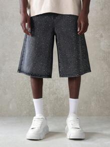 SUMWON Shorts vaqueros de longitud media estilo casual de festival, con diseño con destellos, estilo urbano suelto, desgastados, para skateboard en verano - Negro - Ver 3