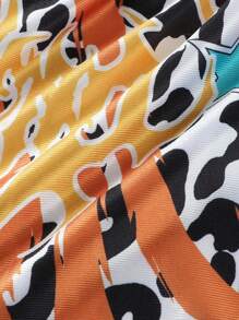 ROMWE Street Life Women's Leopard Print Elastic Waist Loose Fit Sports Shorts, Boxing Shorts - Orange - View 6