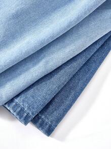 SHEIN 2 件套年轻女孩海军蓝和浅蓝色牛仔短裙短裤，女童春夏休闲度假乡村波西米亚风装，女童复活节沙滩装