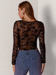 Aralina Round Neck Long Sleeves Elegant Lace New Years Bodysuit