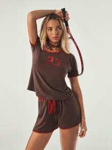 Hanevo Women Fashion Solid Color Heat Printed Letter Casual Tracksuit Sportwear For Daily Wear