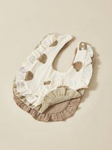 3 件装柔软棉质平纹细布婴儿围兜，带花卉蕾丝花边