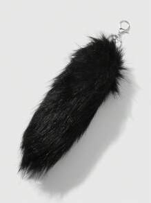 ROMWE Grunge Punk 1pc Y2K Stylish Gothic Fluffy Faux Tail Keychain, Dark Aesthetic Accessory, Suitable For Women, Daily Wear Or Holiday Gift, Halloween - Black - View 4