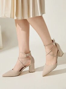 CUCCOO CHICEST Giày cao gót đế xuồng mũi nhọn màu mơ đan chéo, khóa dán, mũi nhọn, đế dày, dùng khi đi làm, hẹn hò, tiệc tùng, ngày lễ, đám cưới, ngày lễ tình nhân, kỳ nghỉ xuân, lễ Phục sinh, tiệc vũ hội - Màu be - Xem 5