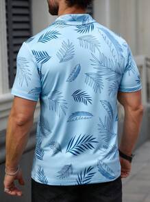 Manfinity Homme Men's Casual Botanical Print Short Sleeve Polo Shirt