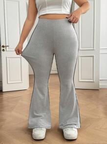 CovetEZ Plus Size Casual Versatile Grey Skinny Flare Pants - Light Grey - View 3